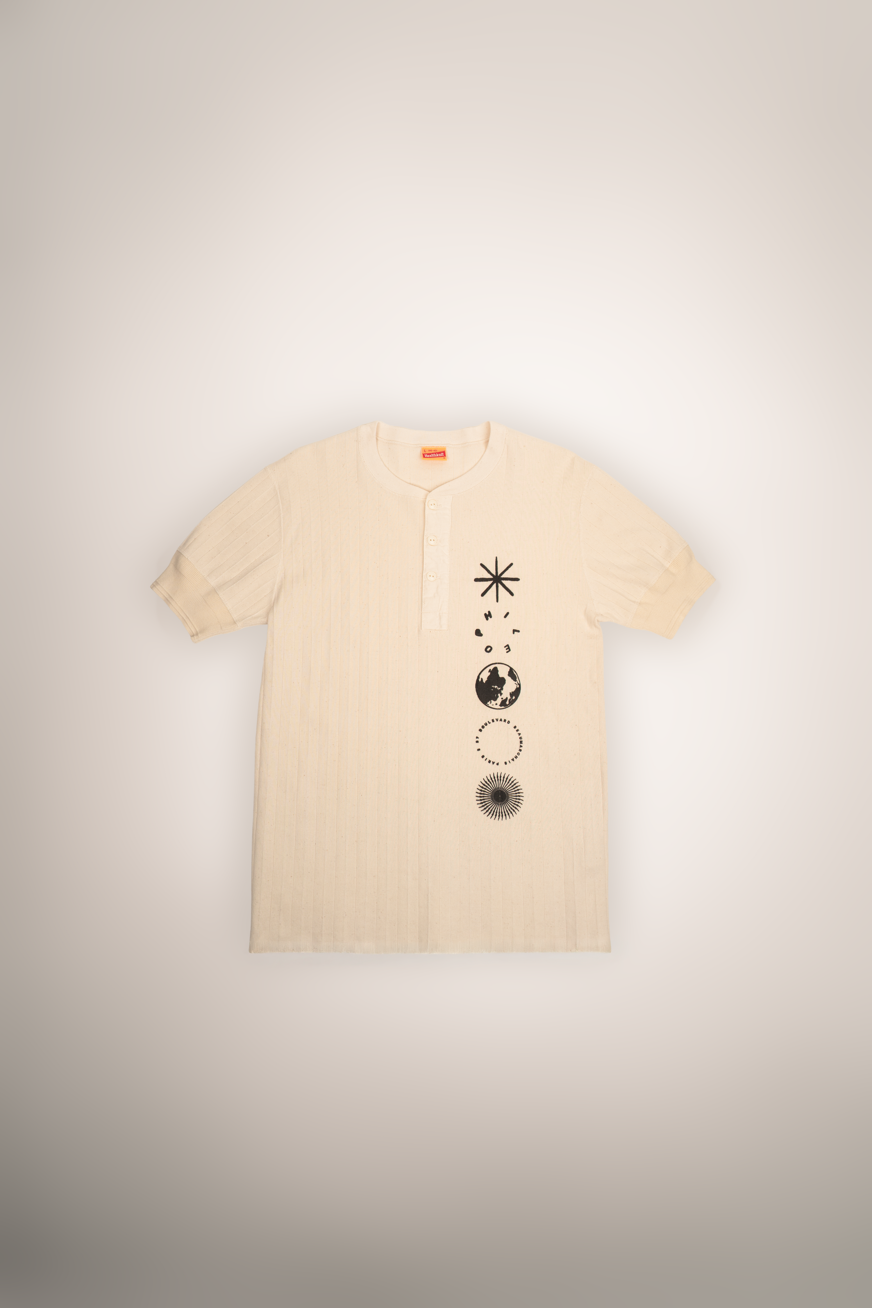 Vintage Broad Rib Henley, Vertical Circles (Black on Natural)