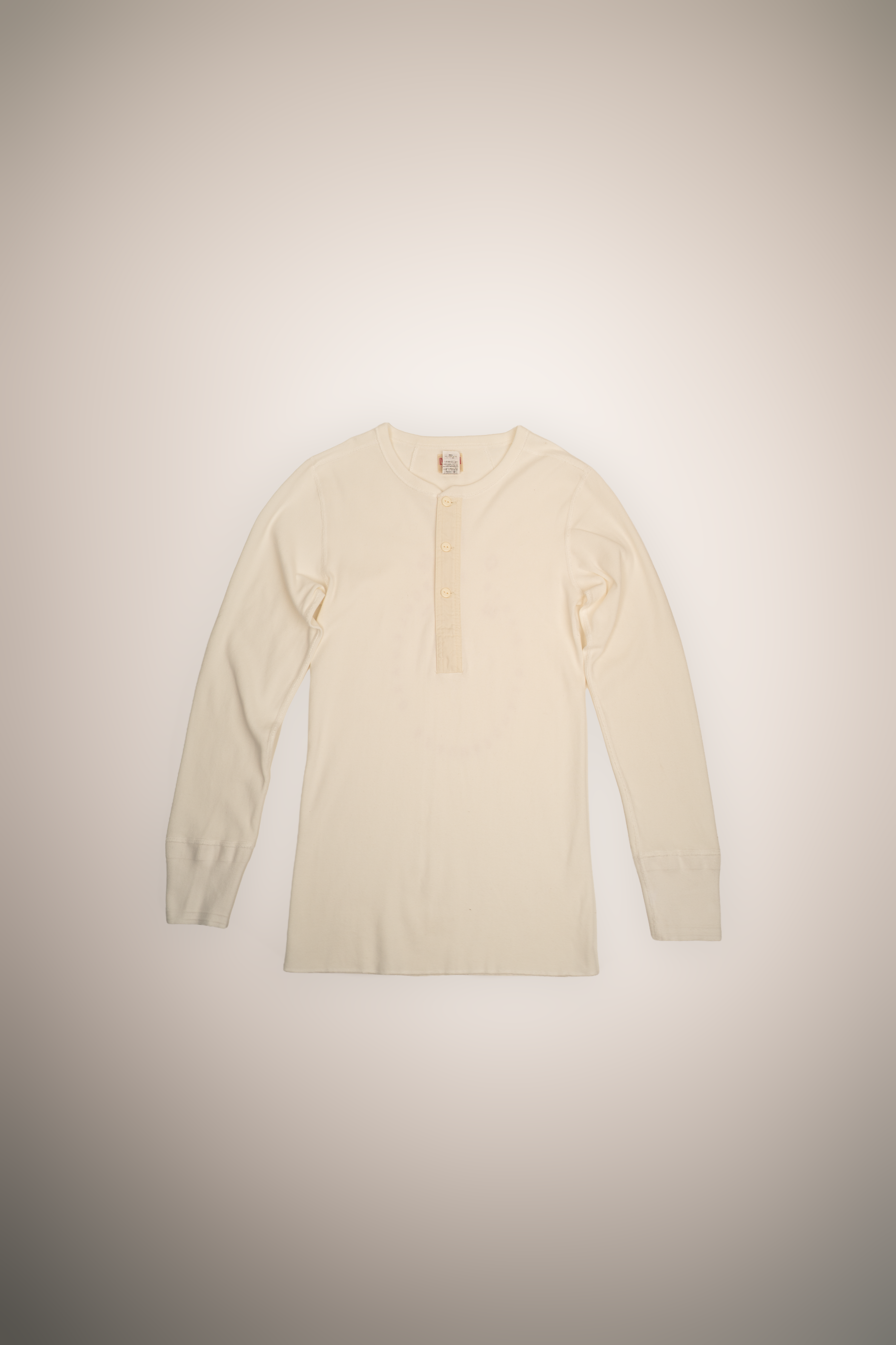 Tubular Knit Long Sleeve Henley, Dual Circles (Red on Natural)