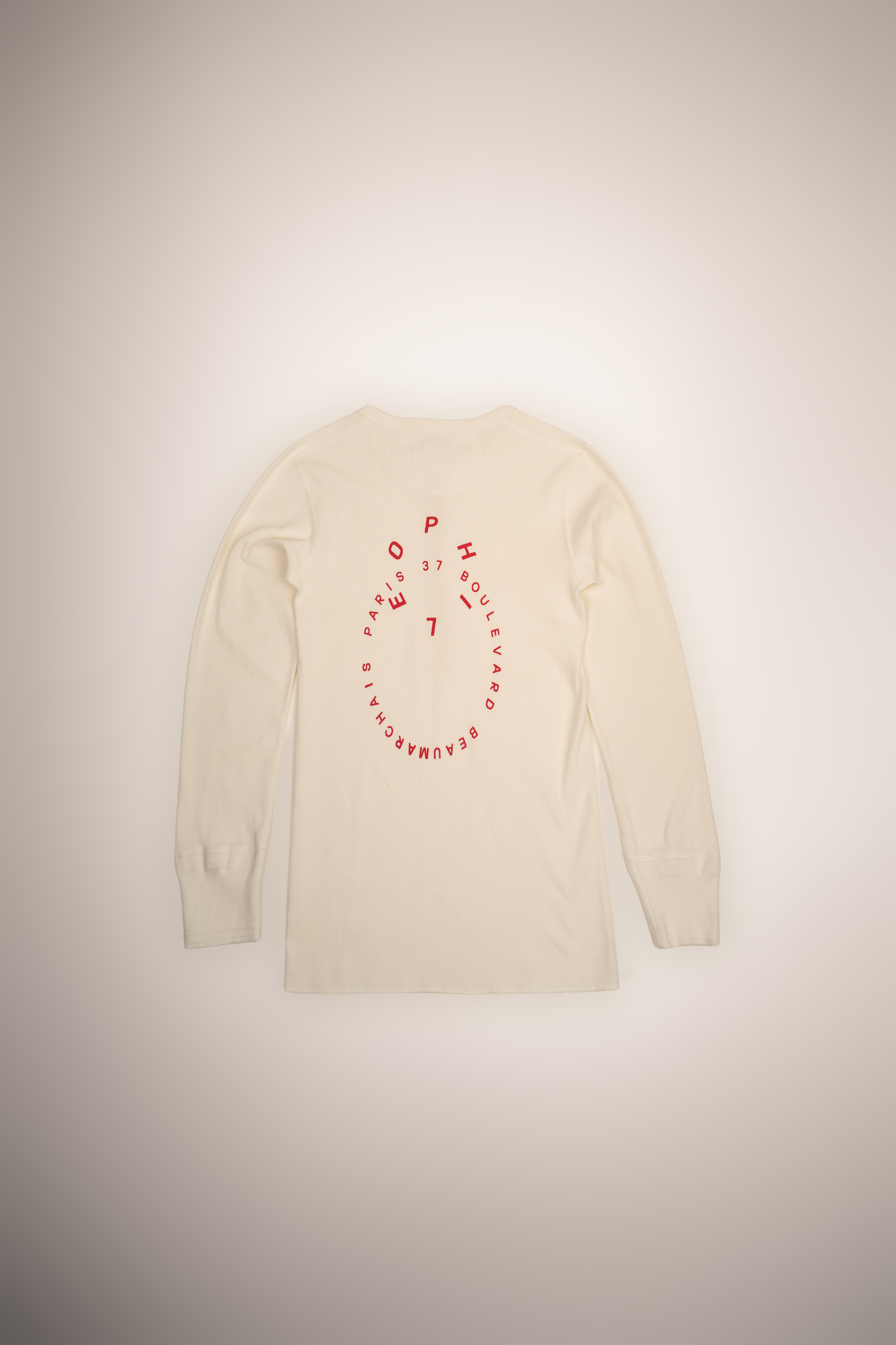 Tubular Knit Long Sleeve Henley, Dual Circles (Red on Natural)
